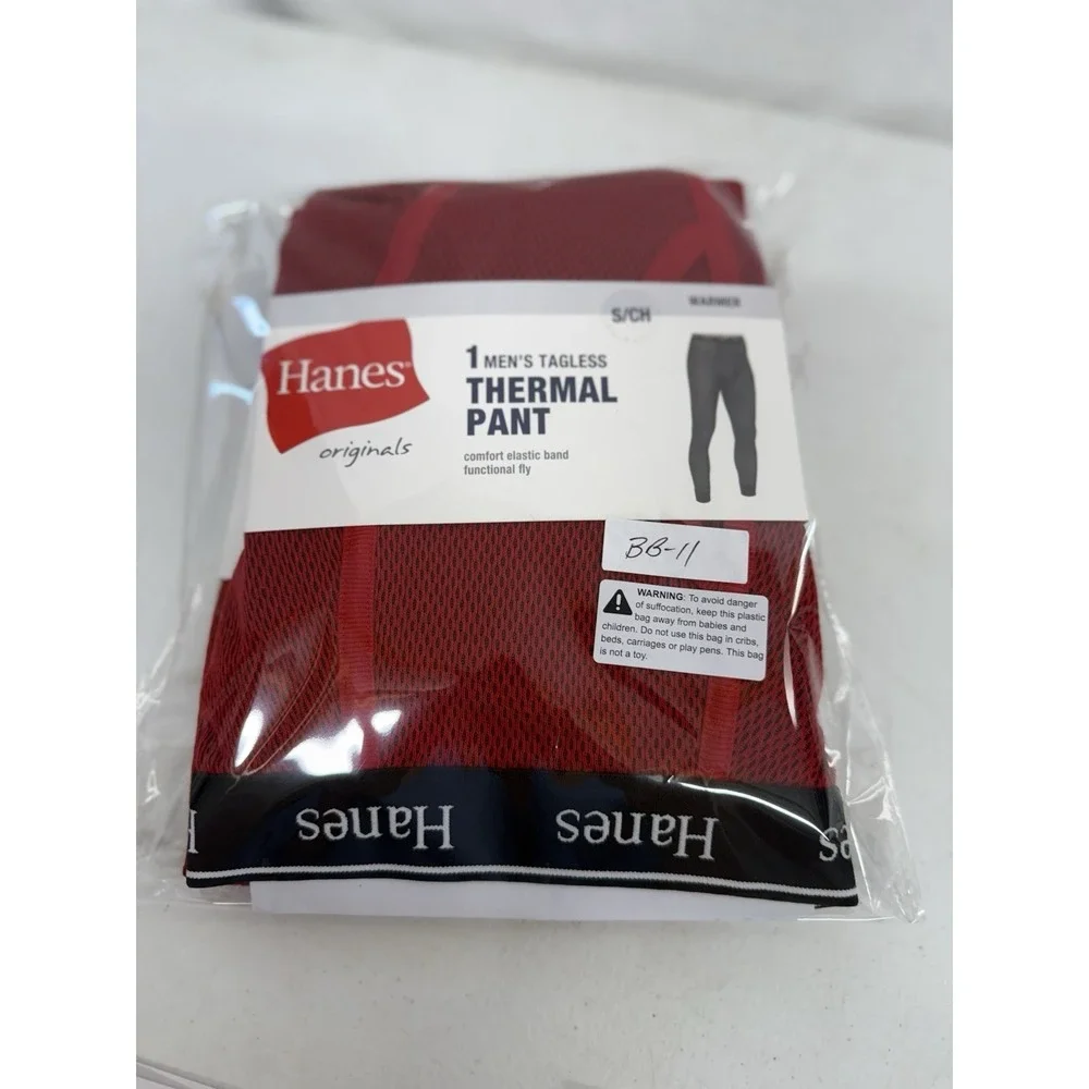 Hanes Men's Red  Reversible Thermal Crew And Thermal Pants Size S/CH